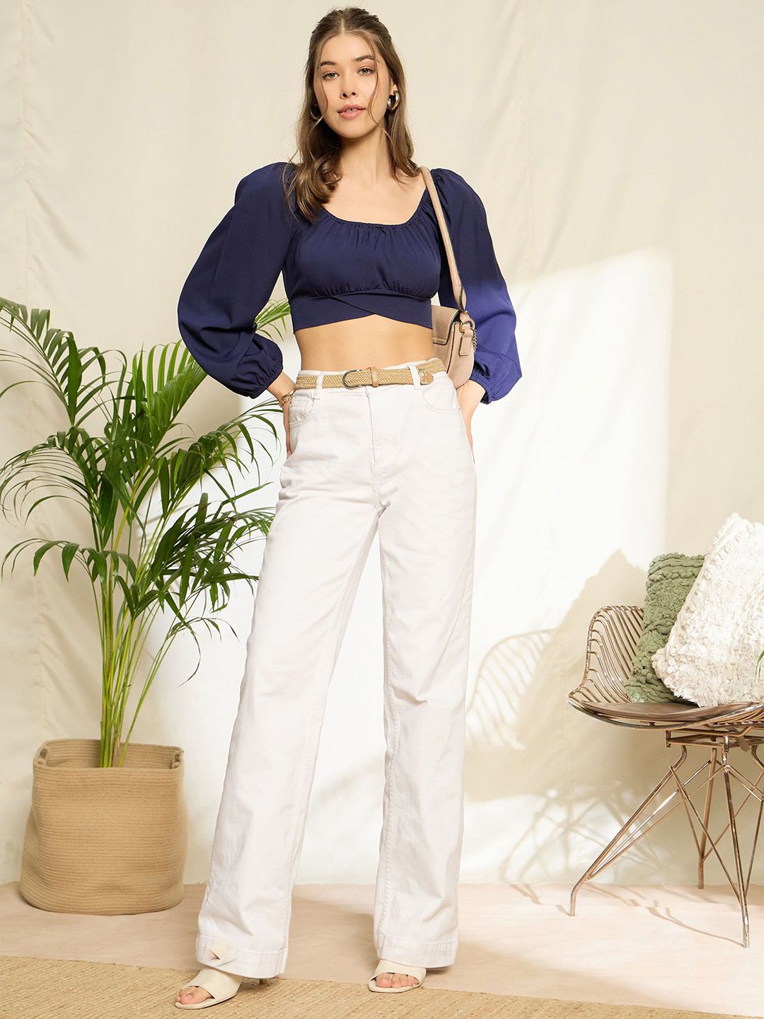 Berrylush Bishop Sleeves Blouson Crop Top