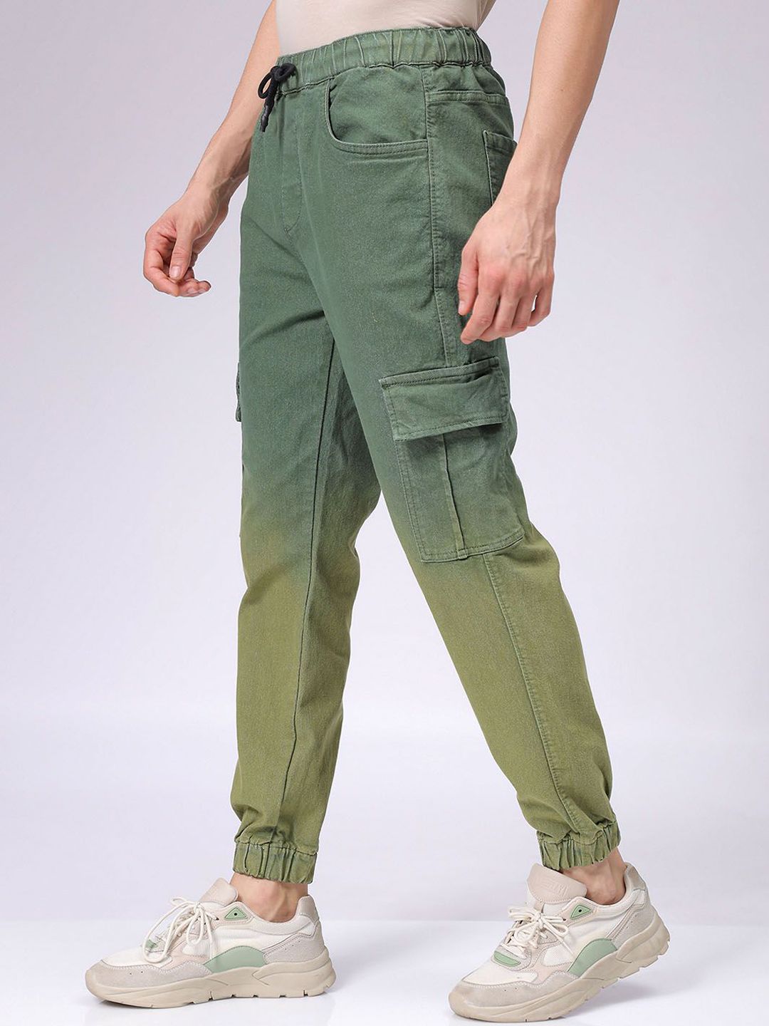 The Indian Garage Co Men Low Distress Stretchable Cargo Denim Joggers