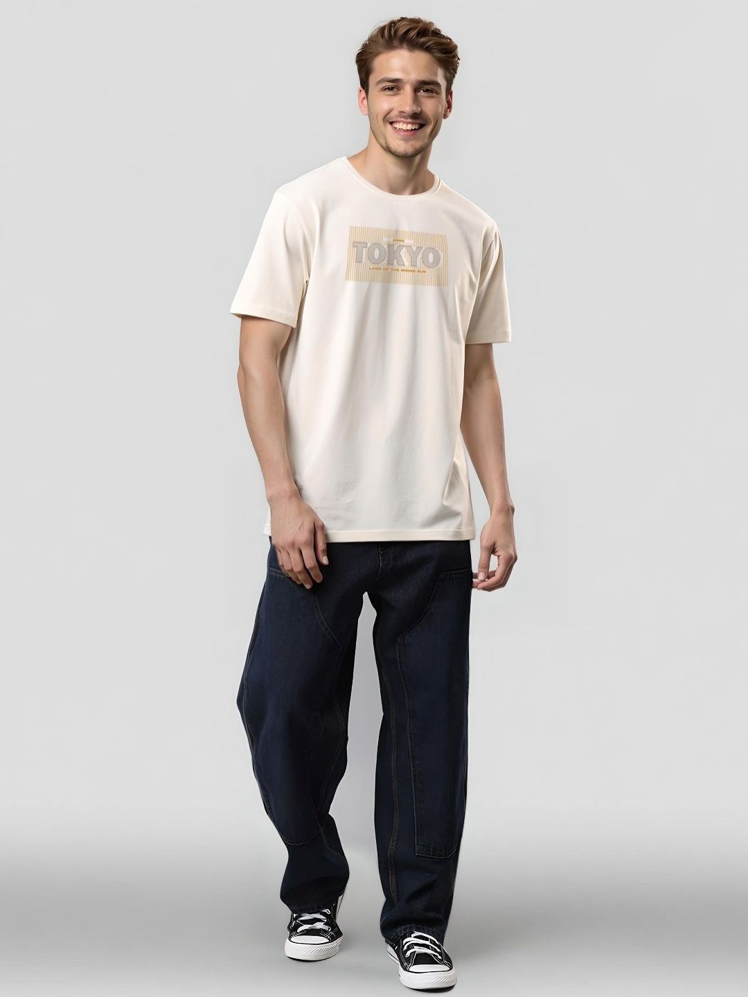 ADRO Typography Printed Round Neck Cotton T-shirt