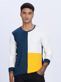 ADRO Lelaki Colourblocked Round Neck Cotton T-shirt