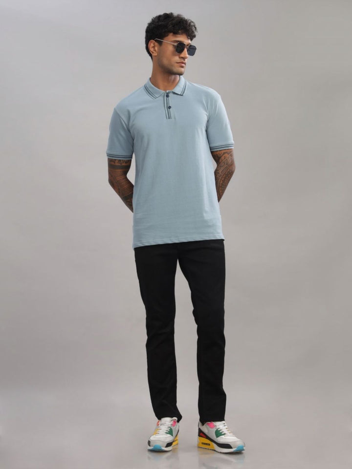 ADRO Men Polo Collar Cut Outs T-shirt