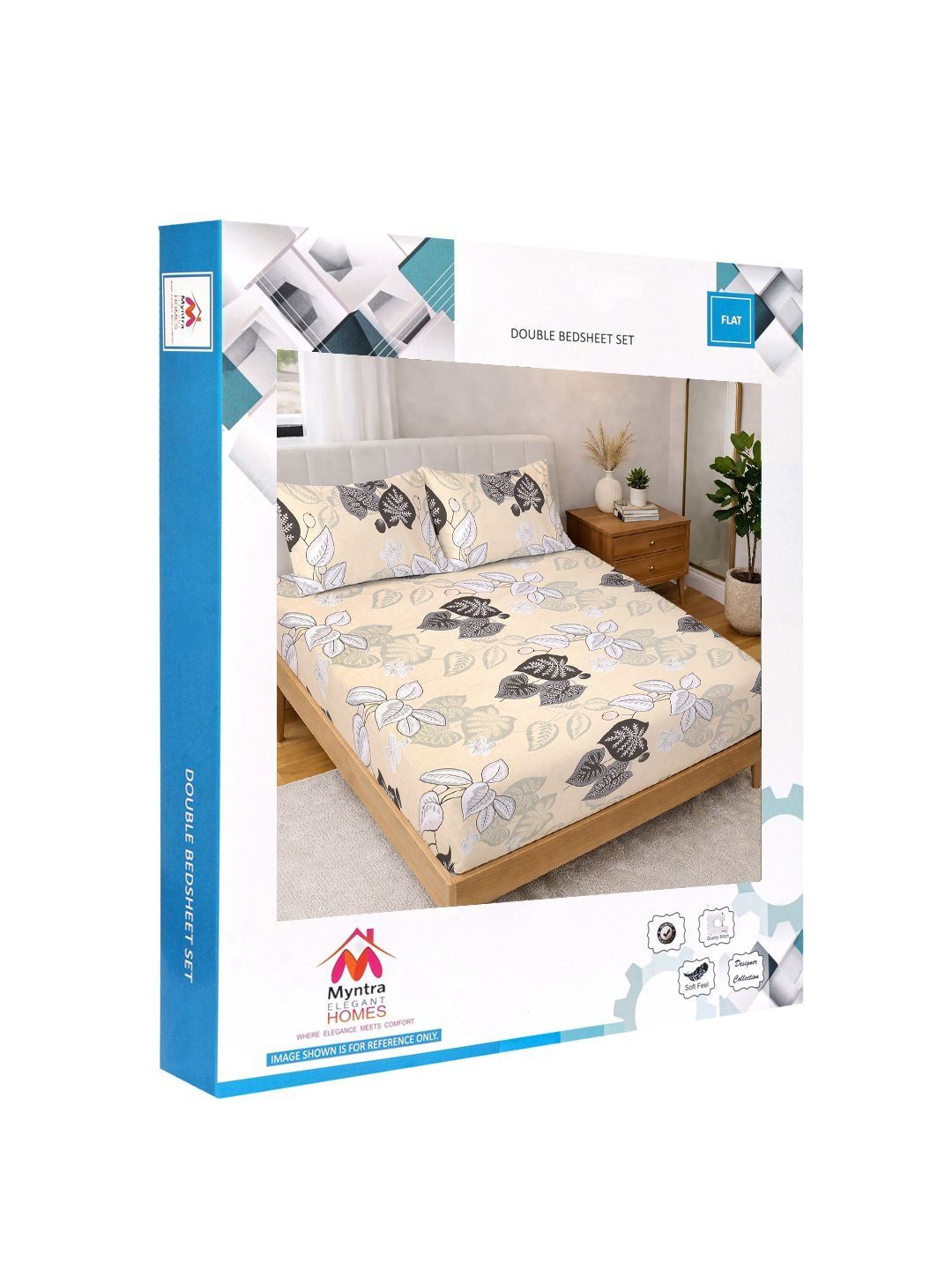 Myntra Elegant Homes Beige & Black Floral 300 TC Cadar dengan 2 Sarung Bantal