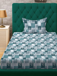 KLOTTHE Green Geometric Cotton Single Bedsheets