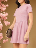 DressBerry Playful Pleats Ribbed Mini A-Line Dress