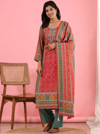 Mamicha Women Ethnic Motifs Printed Regular Mirror Work Pure Cotton Kurta with Trousers & With Dupatta