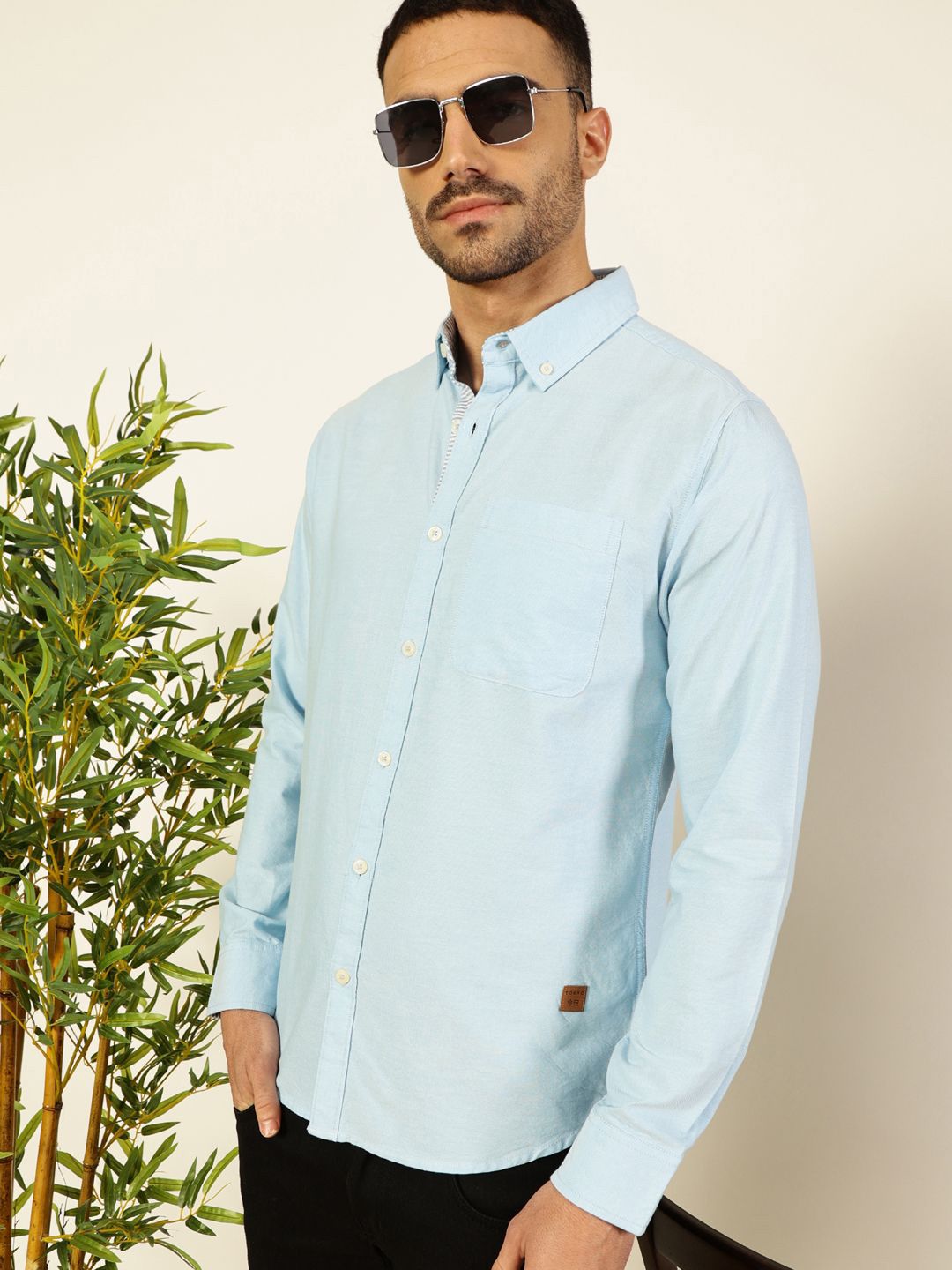Thomas Scott Men Premium Button-Down Collar Solid Pure Cotton Slim Fit Casual Shirt