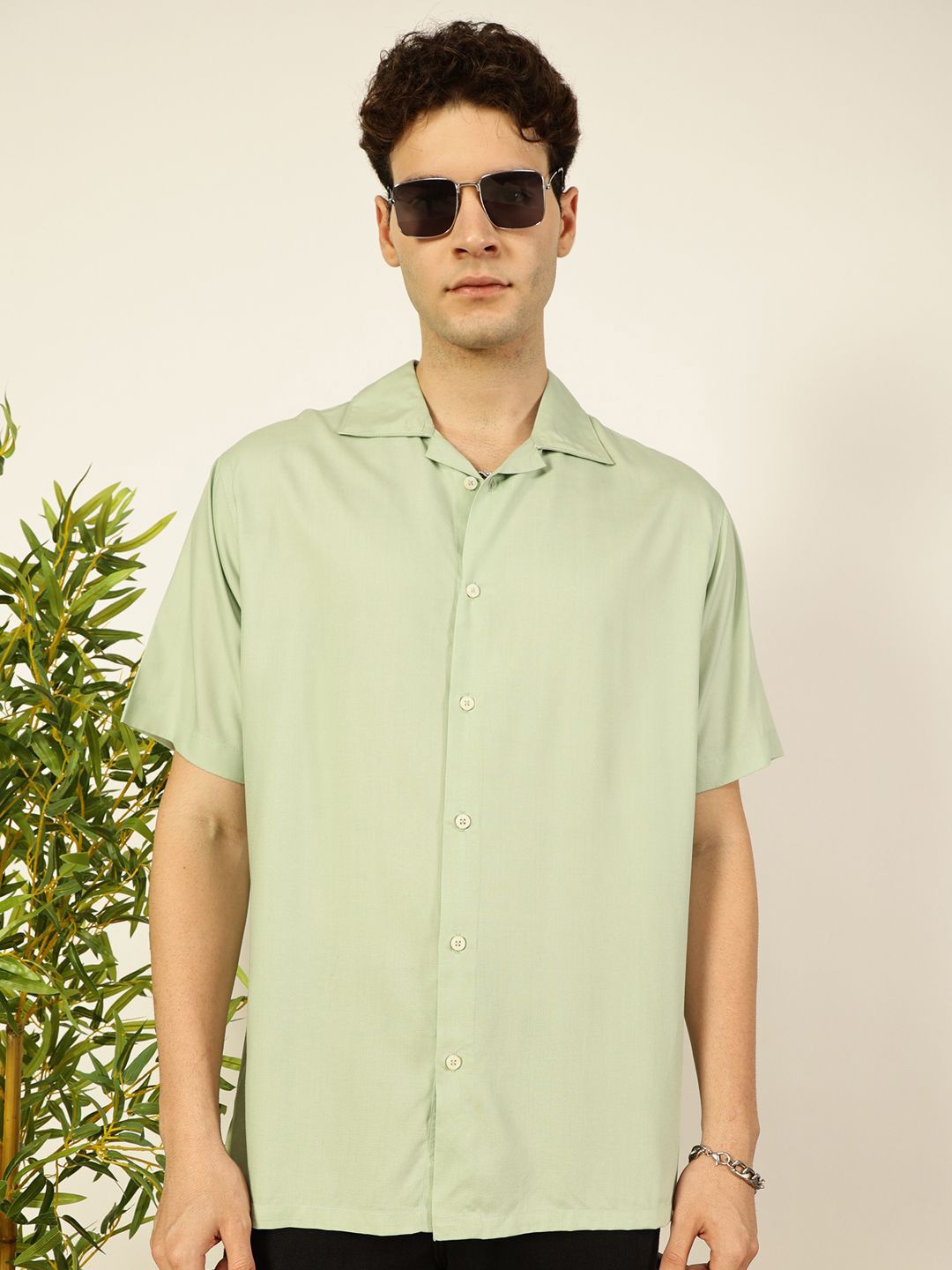 Thomas Scott Men Premium Cuban Collar Solid Oversized Casual Shirt