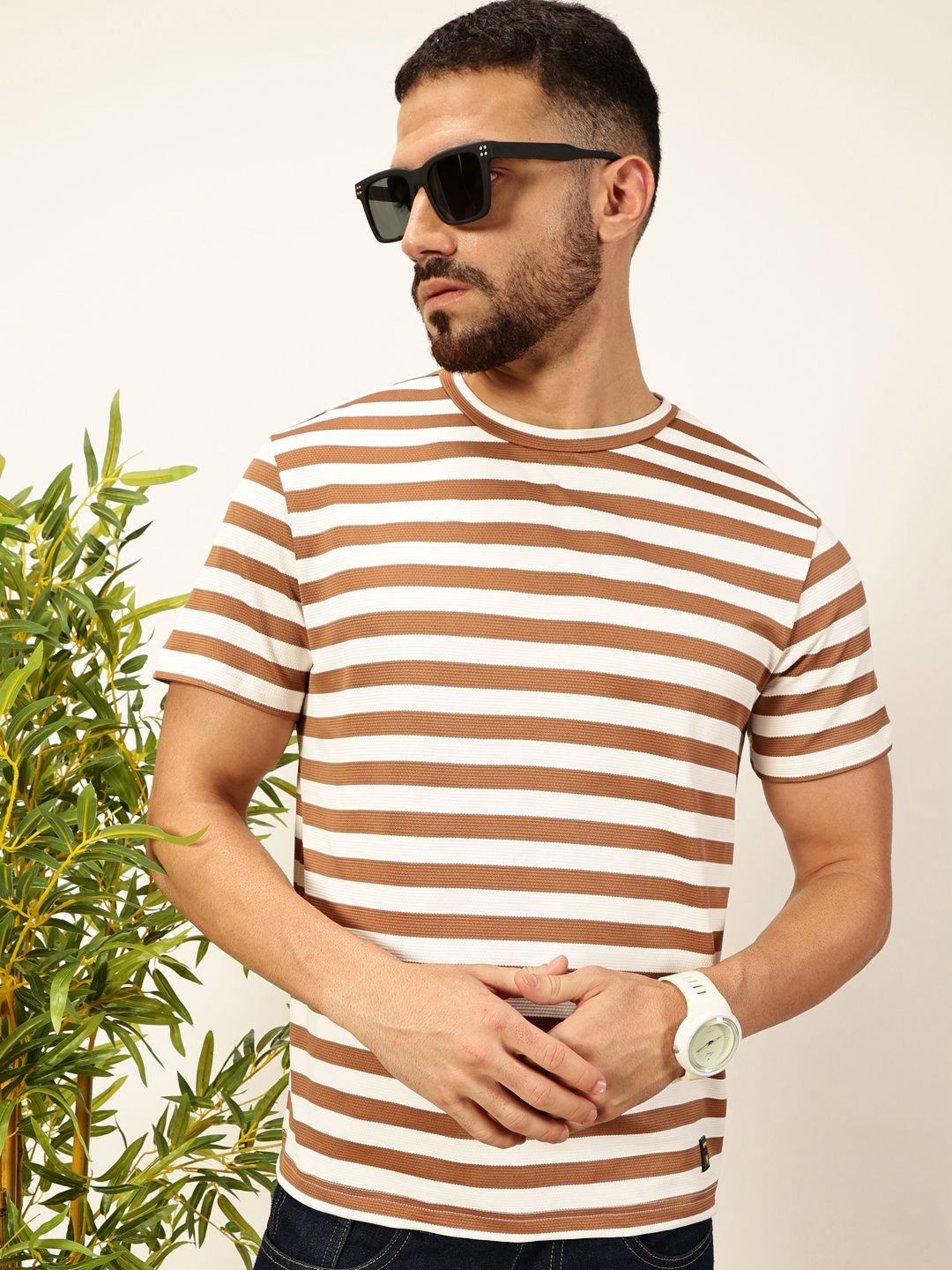 Thomas Scott Men Anti Odour Striped Round Neck T-shirt
