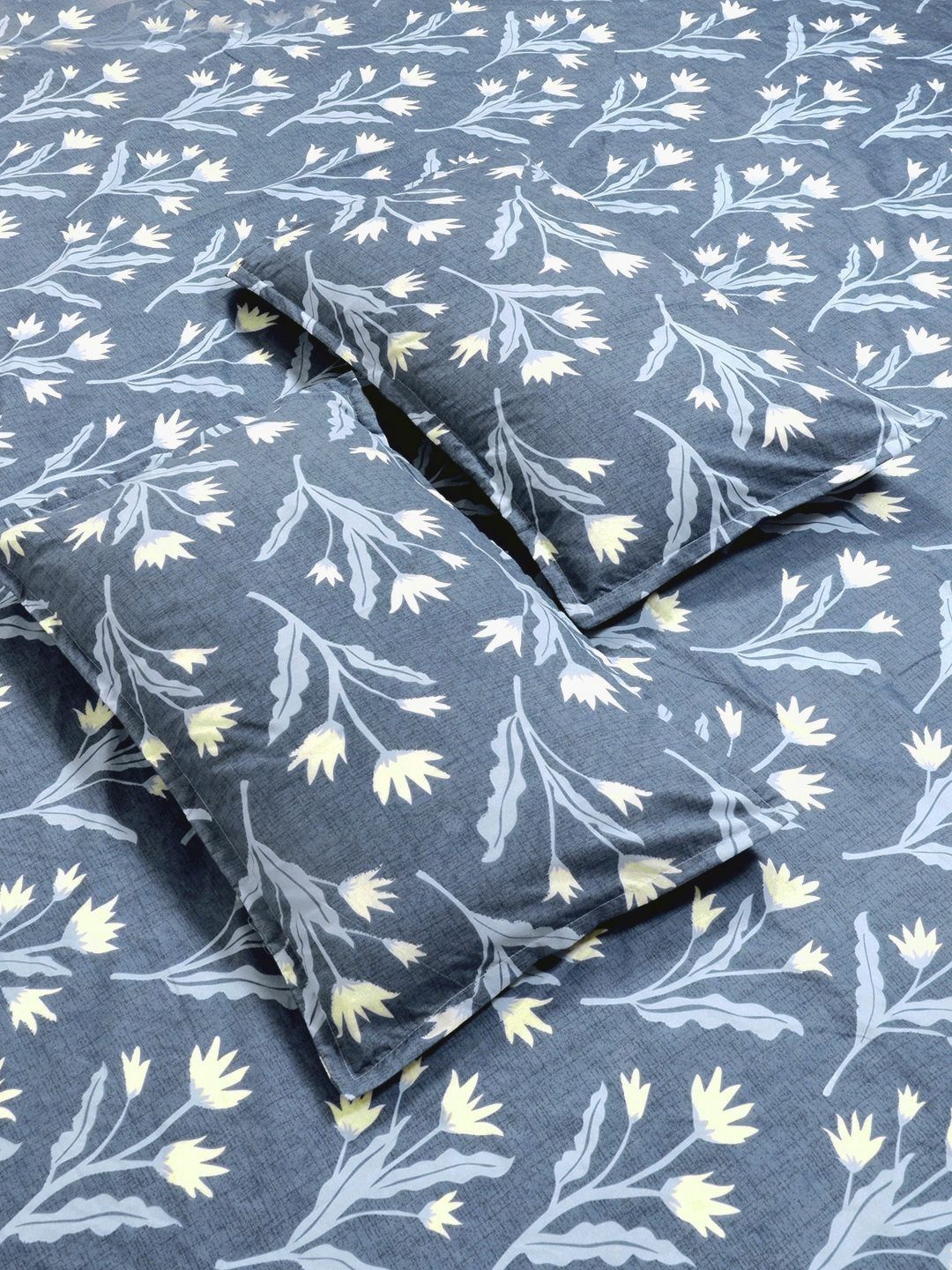 Aura Blue & White Floral Printed Fitted 300 TC King Bedsheet Set 2.50 m x 2.25 m