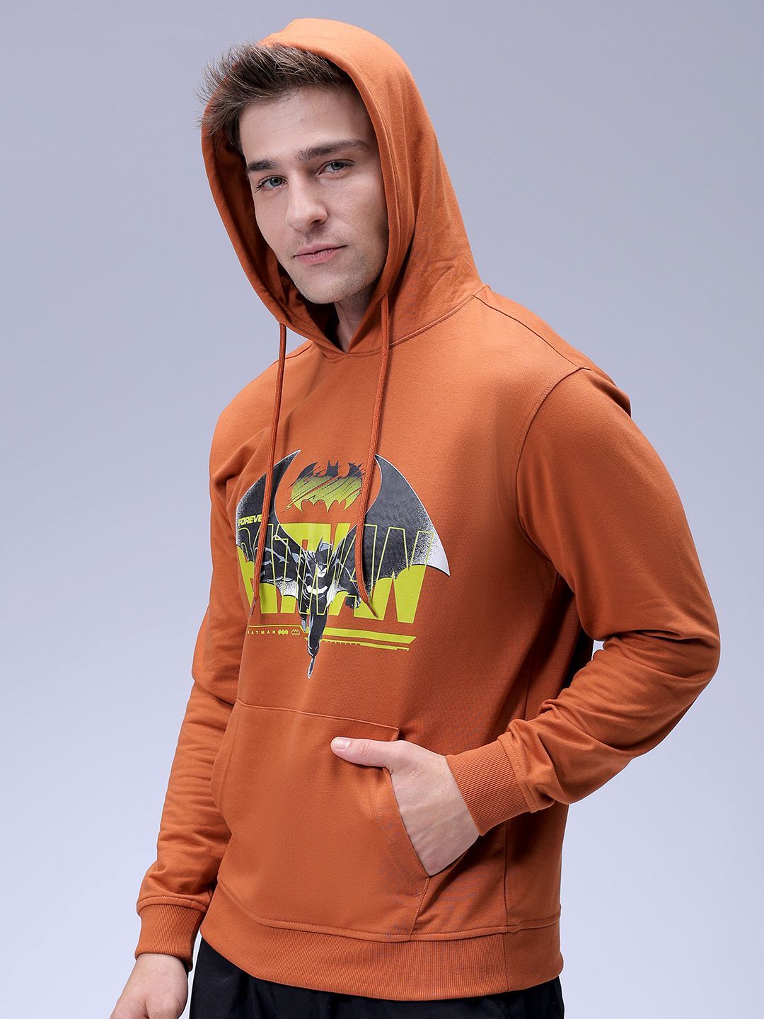 The Indian Garage Co Men Oversized Batman Printed Overhead Hooded Sweatshirt