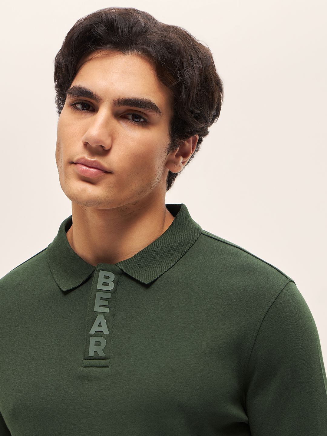 THE BEAR HOUSE Men Solid Polo Collar Cotton Slim Fit T-shirt