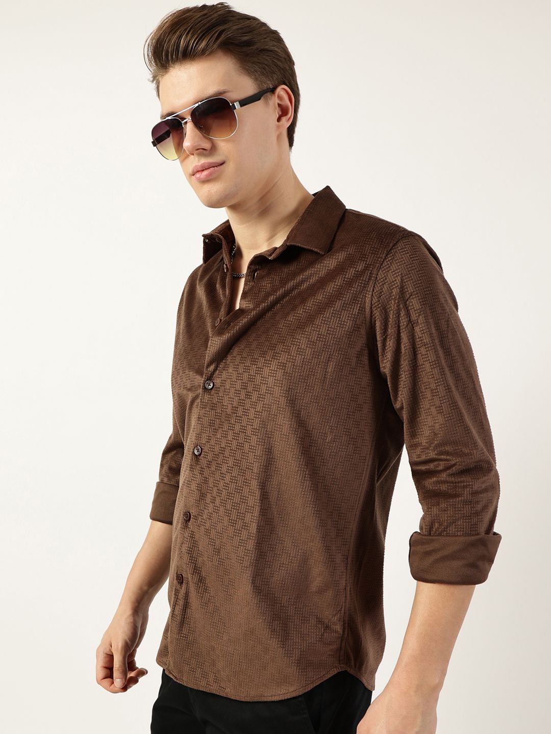 Thomas Scott Men Classic Spread Collar Textured Solid Slim Fit Casual Shirt