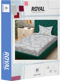 KLOTTHE Grey & White Floral 300 TC Single Bedsheet with 1 Pillow Covers
