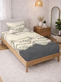 Myntra Elegant Homes Cream-Coloured 300 TC Single Bedsheet with 1 Pillow Covers