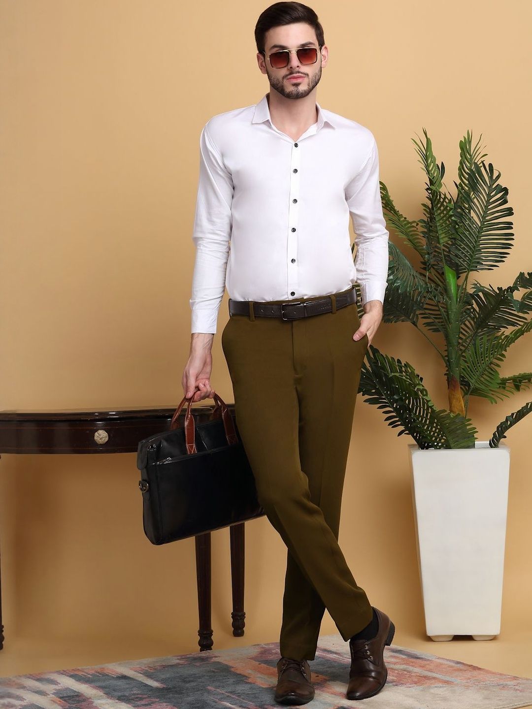 KLOTTHE Lelaki Slim Fit Seluar Pleated Mudah Dicuci