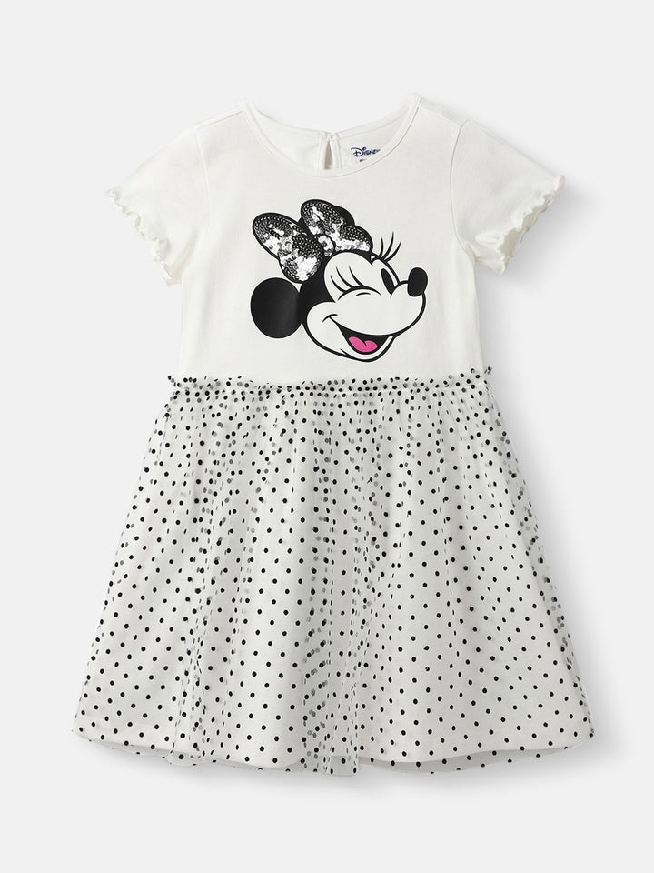 Nauti Nati Girls Partywear Mickey Sequinned Mesh Polka Dress