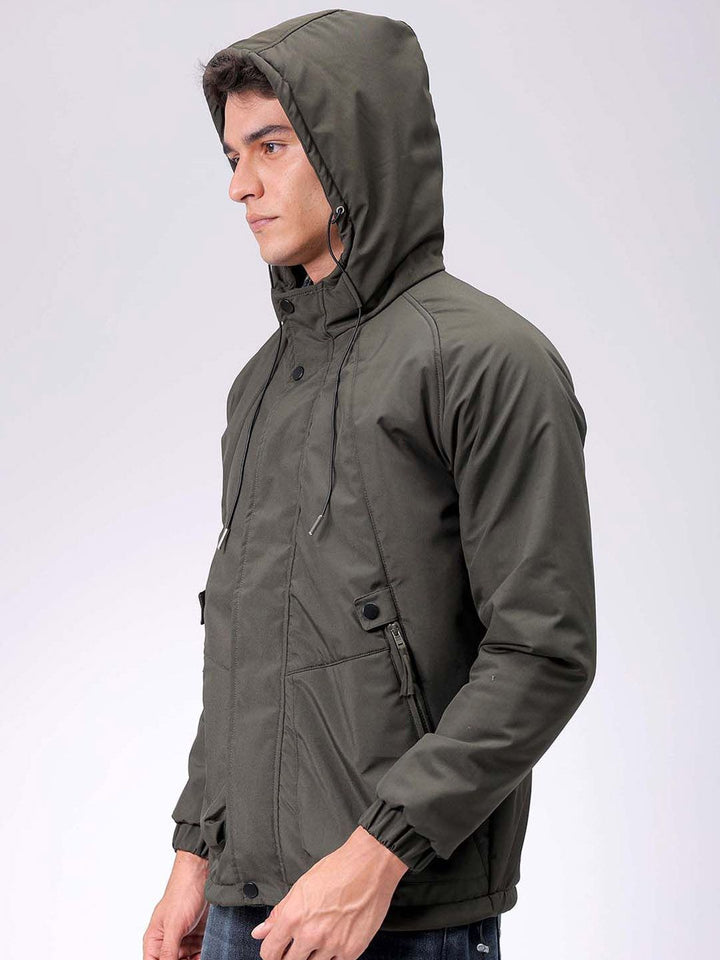 The Indian Garage Co Men Hooded Solid Puffer Utility Jacket