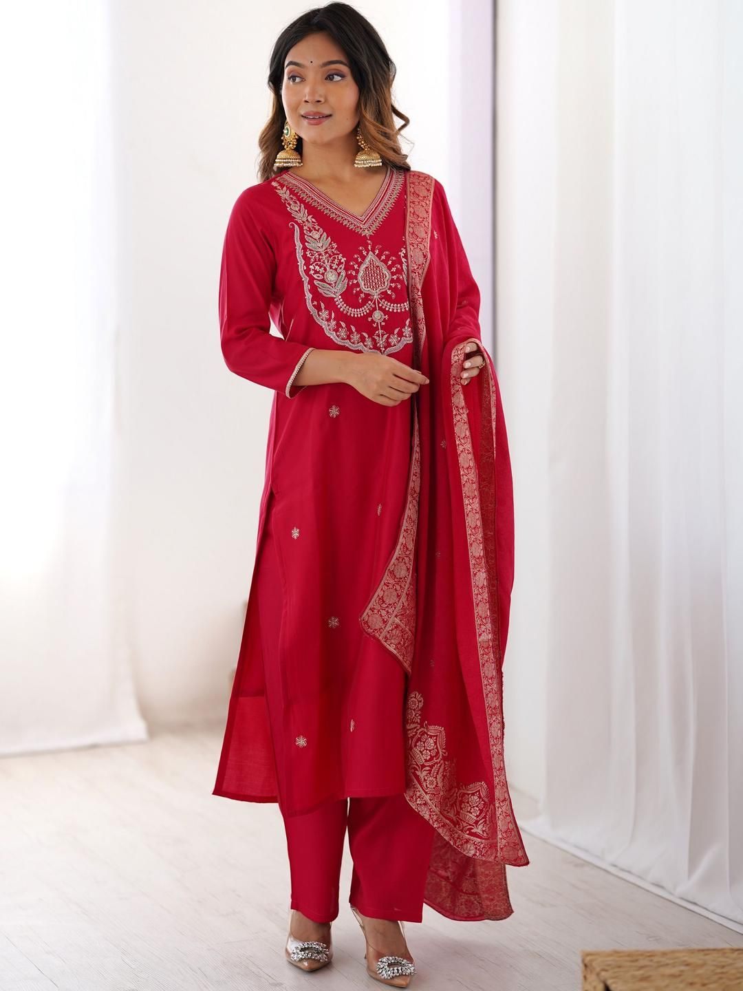 KALINI Women Embroidered A-Line Kurta Set