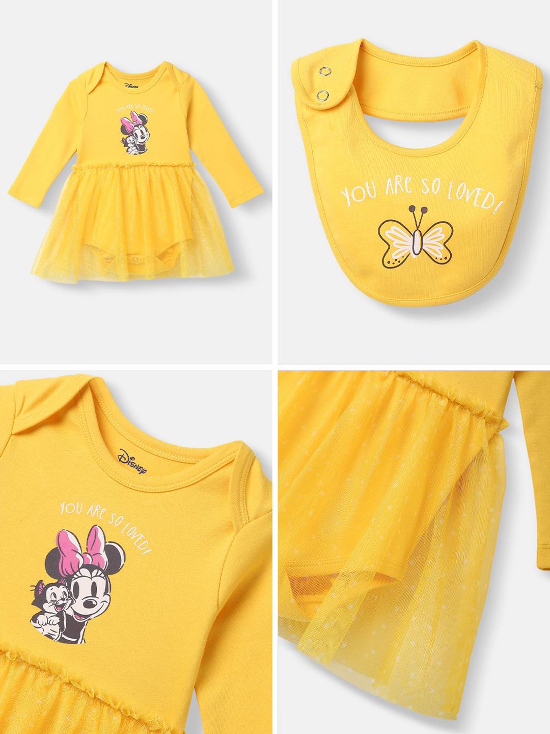 NautiNati Disney Infants Cotton Minnie Mouse Printed Dress with Bib and Headband