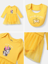 NautiNati Disney Infants Cotton Minnie Mouse Printed Dress with Bib and Headband