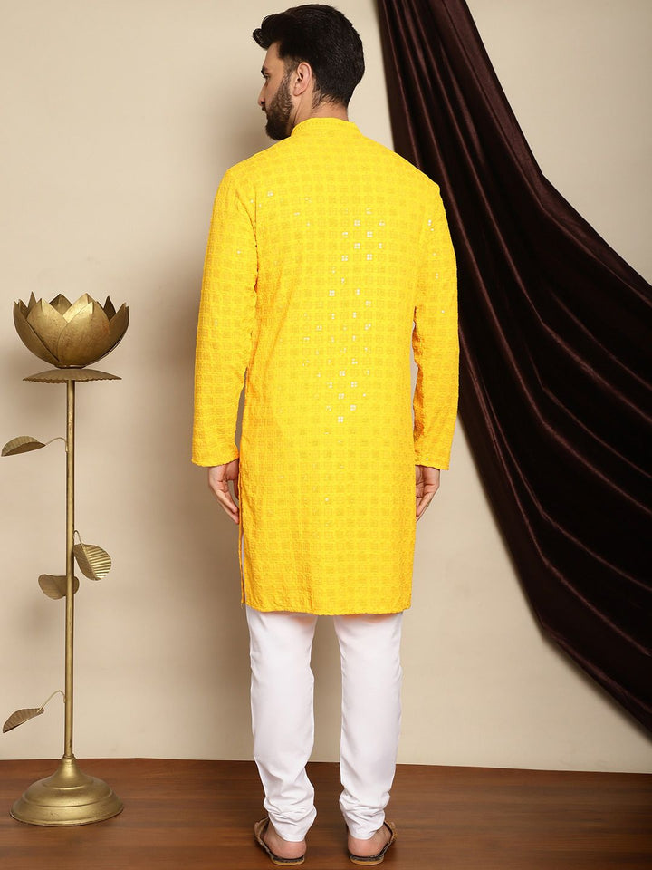 Anouk Yellow Embroidered Sequinned Pure Cotton Kurta with Churidar