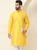 SOJANYA Geometric Embroidered Band Collar Long Sleeves Silk Straight Kurta