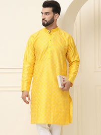 SOJANYA Geometric Embroidered Band Collar Long Sleeves Silk Straight Kurta