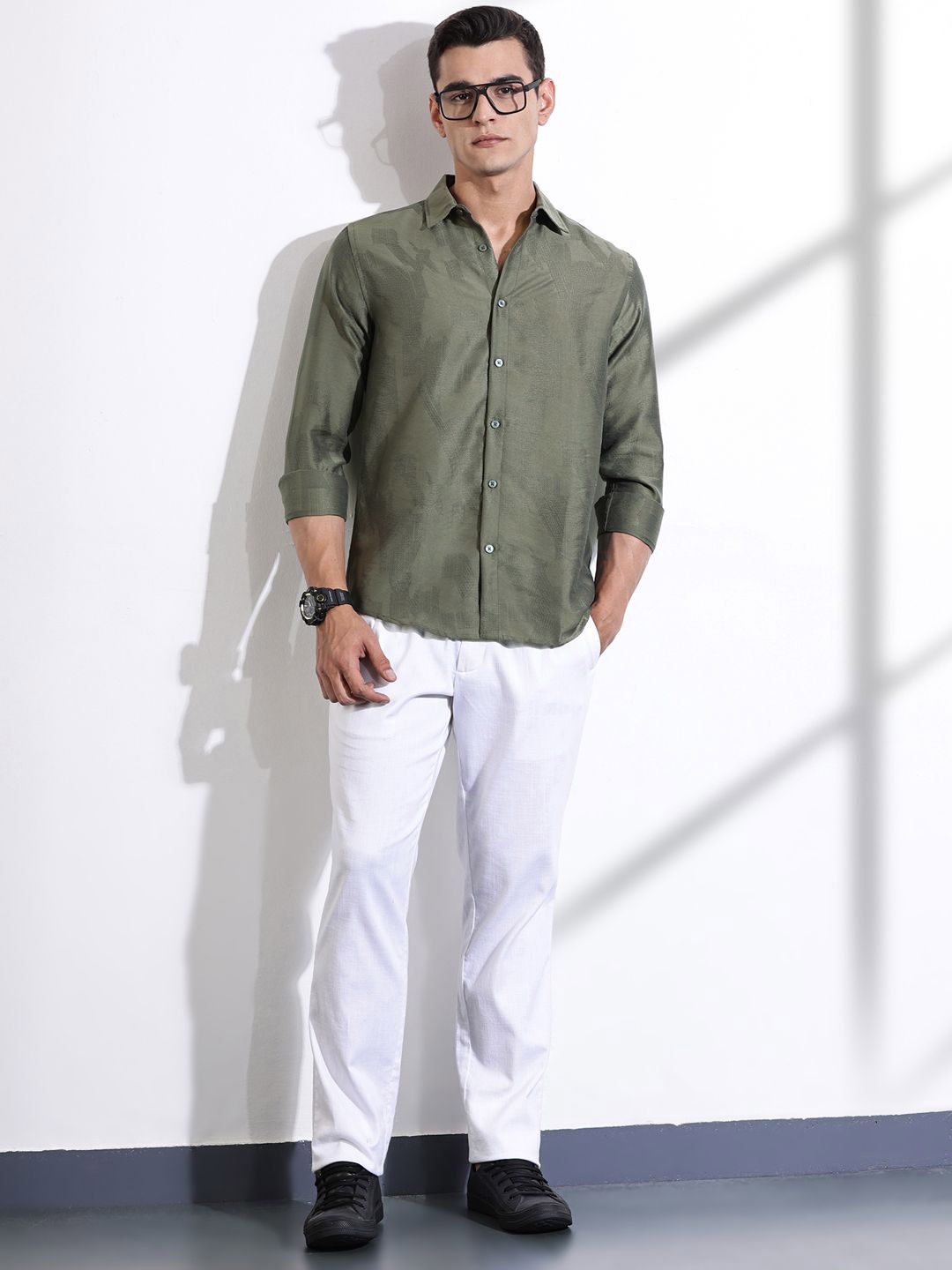 Thomas Scott Men Classic Slim Fit Opaque Casual Shirt