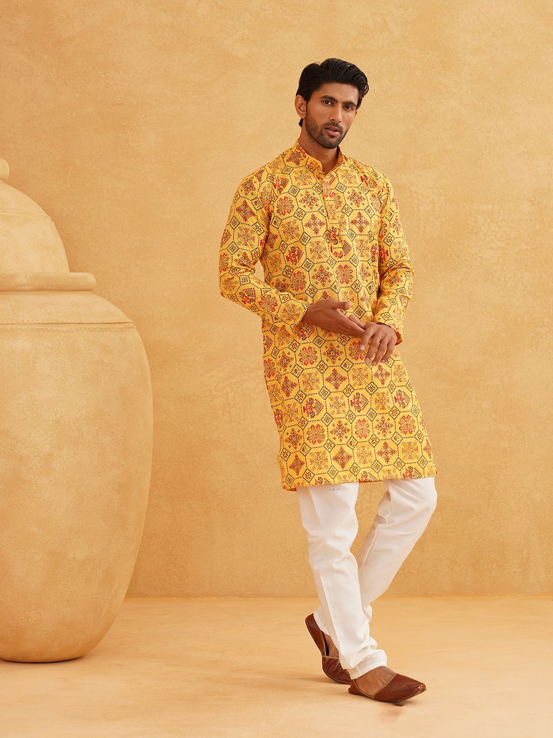 SOJANYA Ethnic Motifs Printed Band Collar Straight Long Kurta