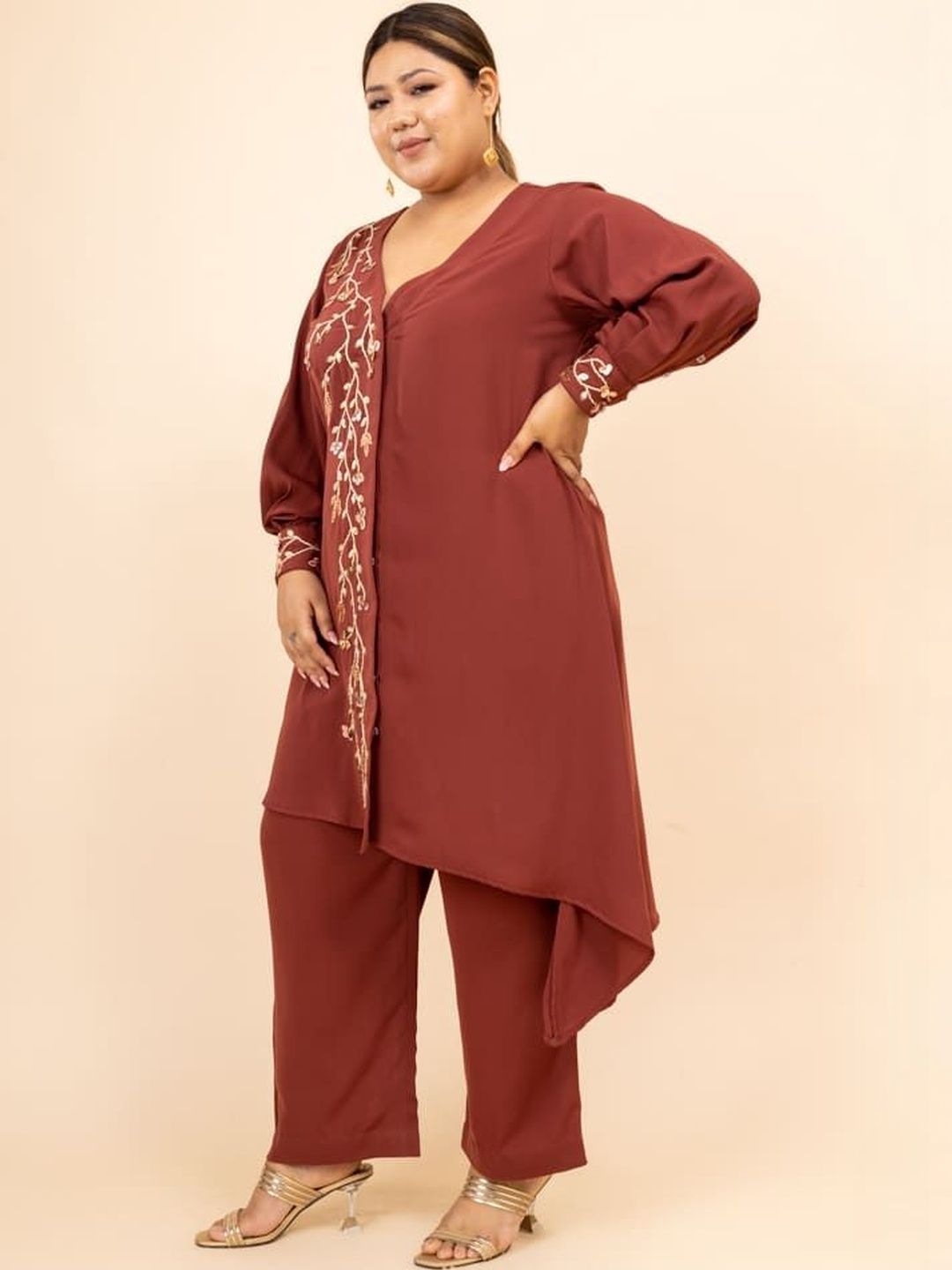 Mamicha Women V-Neck Tunic & Palazzos Co-Ords