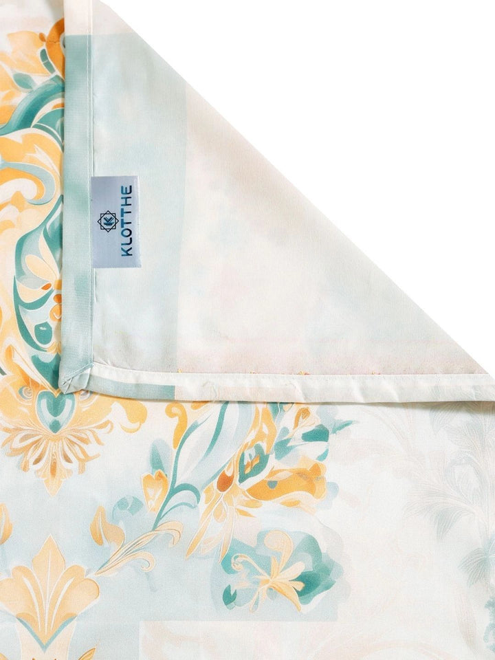 KLOTTHE Green Geometric Printed Flat 400 TC King SIze 7D Bedsheet with 2 Pillow Covers