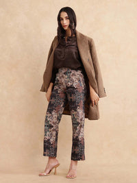 RAREISM Women Cotton Printed Comfort Straight Fit High-Rise Trousers