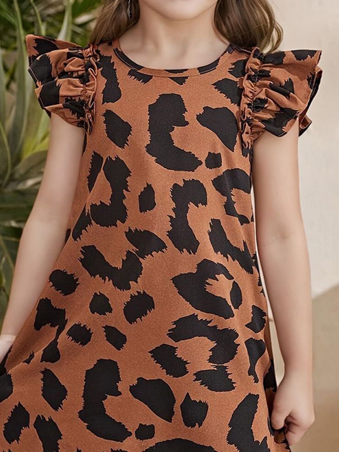 YK Animal Print Flutter Sleeve A-Line Dress
