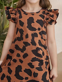 YK Animal Print Flutter Sleeve A-Line Dress