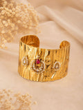 PANASH Women Brass Antique Gold-Plated Cuff Bracelet