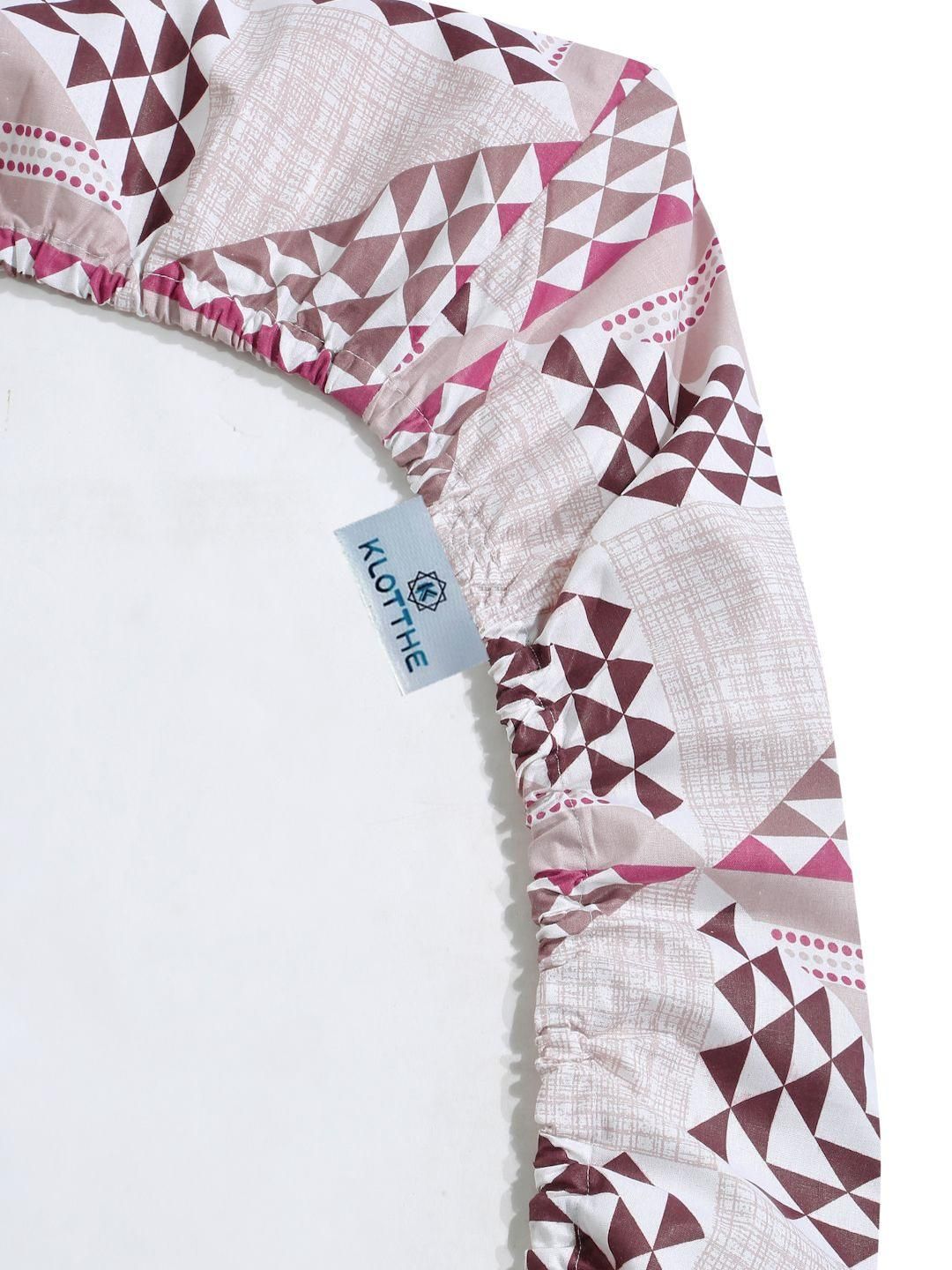 KLOTTHE Pink Geometrirc Printed Dilengkapi 400 TC Kapas Cadar King & 2 Sarung Bantal
