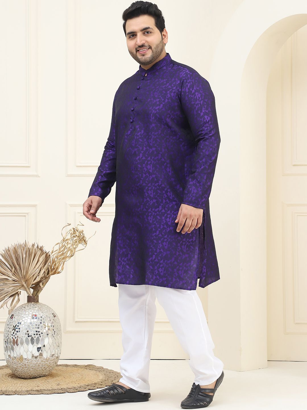 Kurta Lurus Kolar Mandarin Rekaan Tenun SOJANYA PLUS dengan Piyama