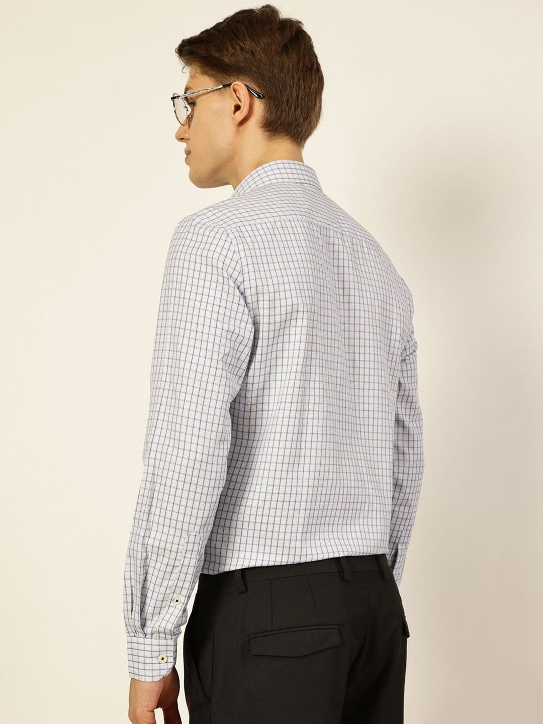 Thomas Scott Men Smart Cutaway Collar Gingham Checked Cotton Formal Shirt