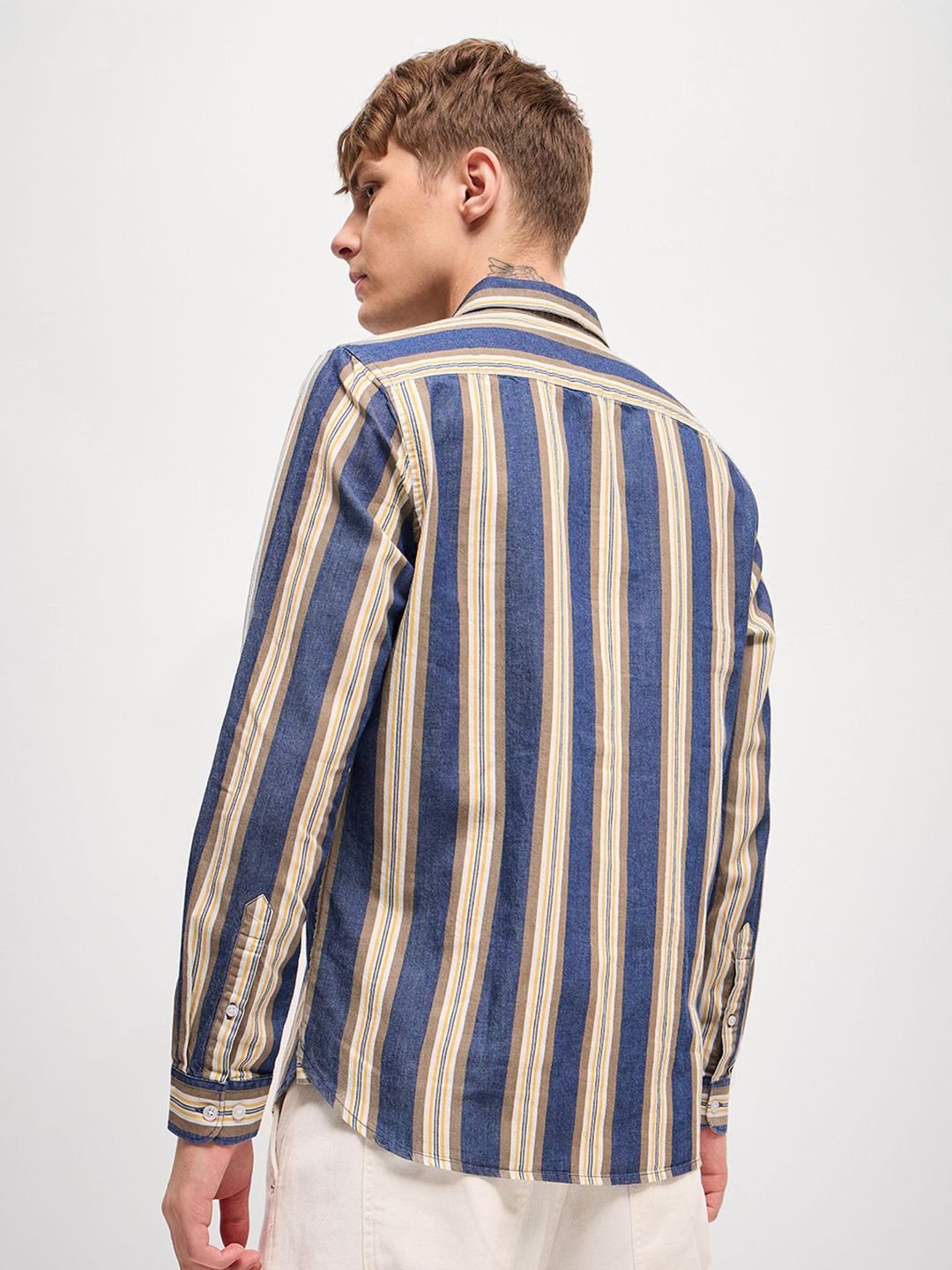THE BEAR HOUSE Men Spread Collar Multi Striped Cotton Slim Fit Casual Shirt