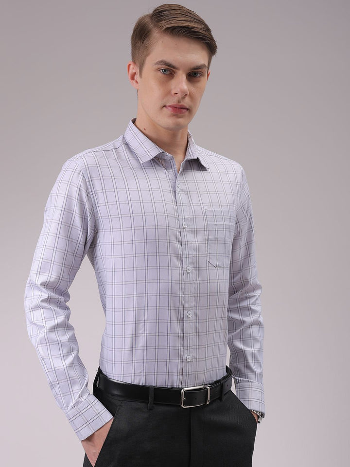 The Indian Garage Co. X Luxe Men Cutaway Collar Checked Slim Fit Formal Shirt