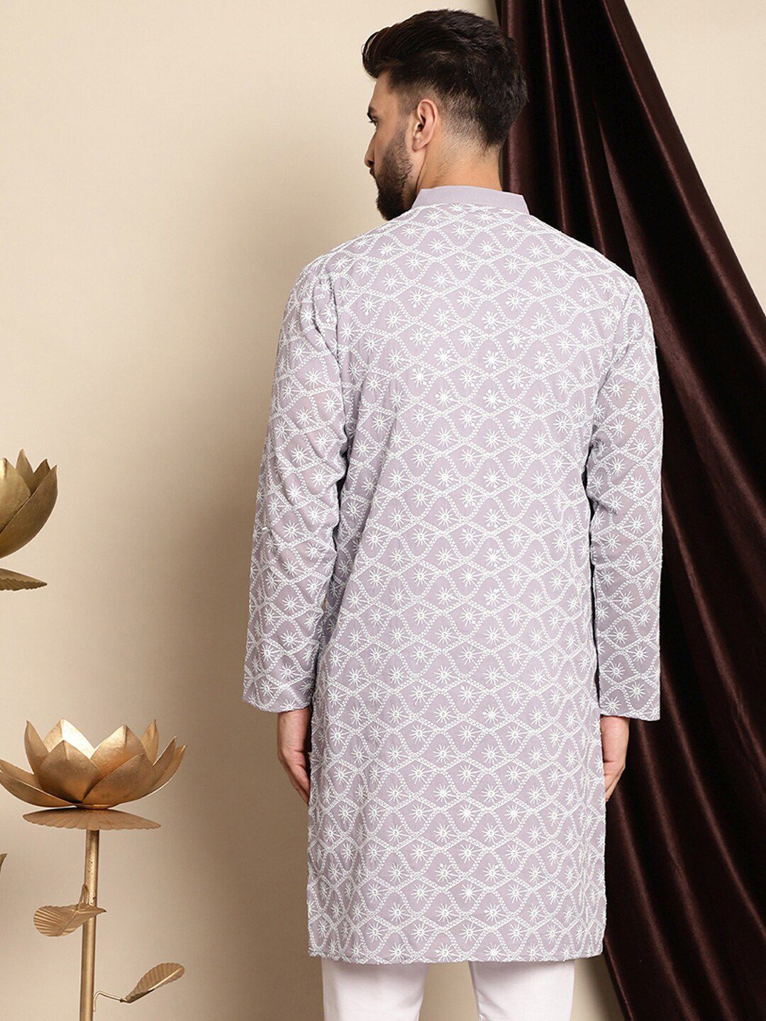 Anouk Ethnic Motifs Embroidered Band Collar Cotton Regular Kurta