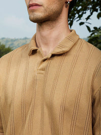 Campus Sutra Self Design Polo Collar T-Shirt With Shorts