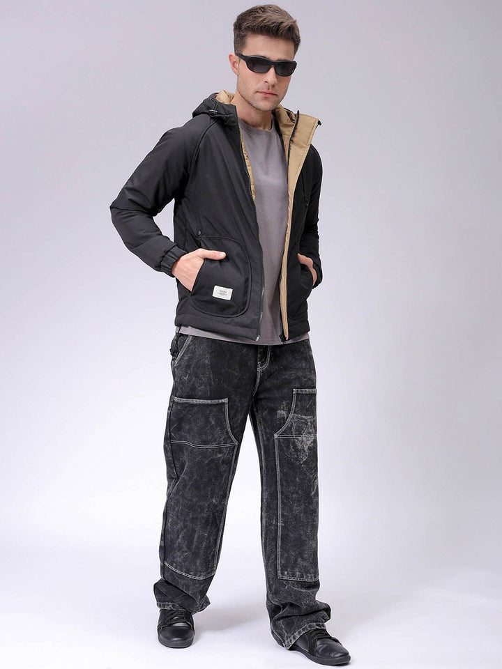 The Indian Garage Co Men Slim Fit Hooded Bomber Jacket