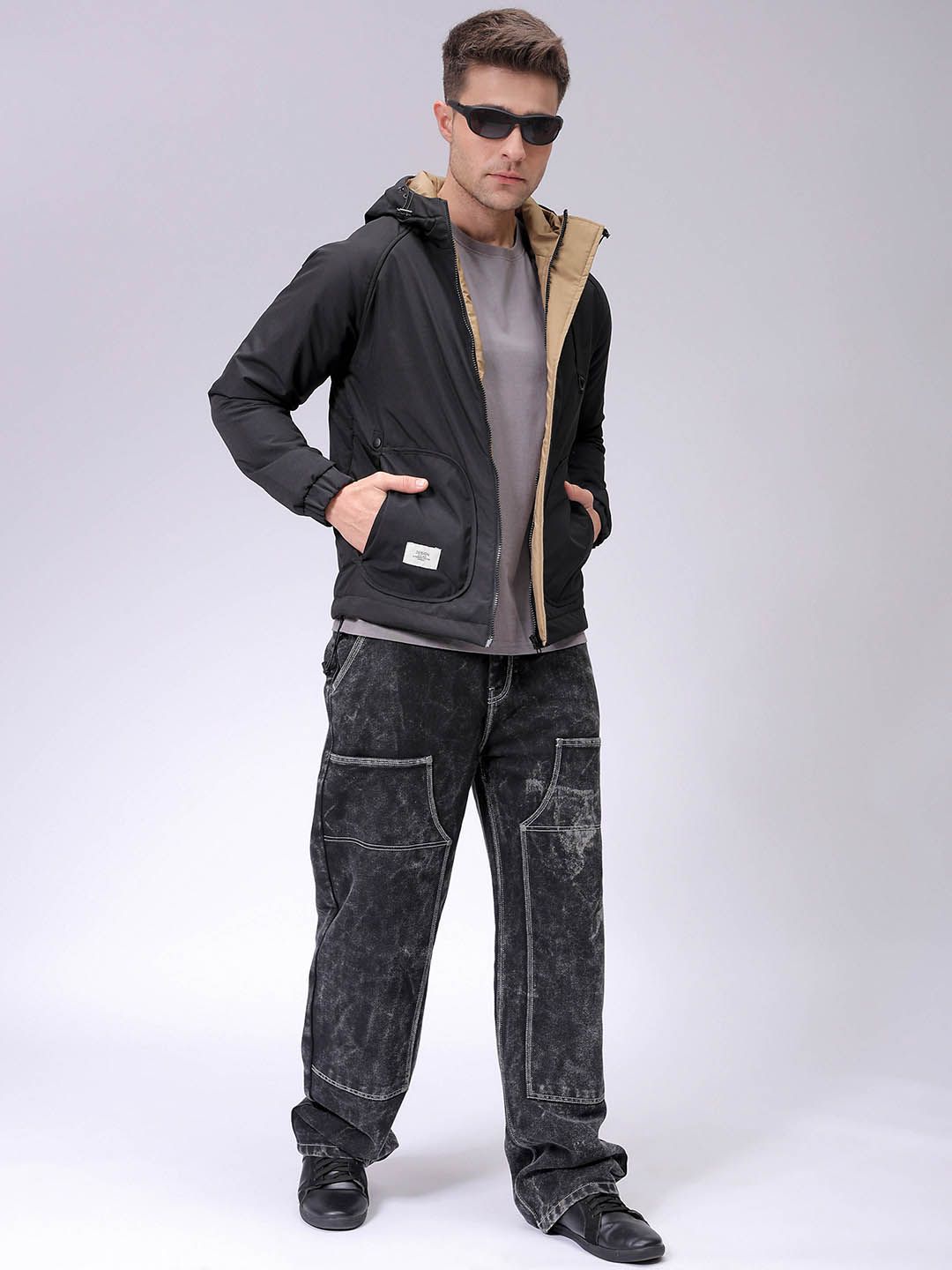 The Indian Garage Co Men Slim Fit Hooded Bomber Jacket