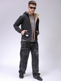 The Indian Garage Co Men Slim Fit Hooded Bomber Jacket