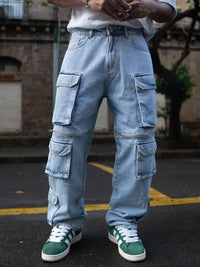 Powerlook Men Baggy Fit Mildly Distressed Light Fade Cotton Jeans