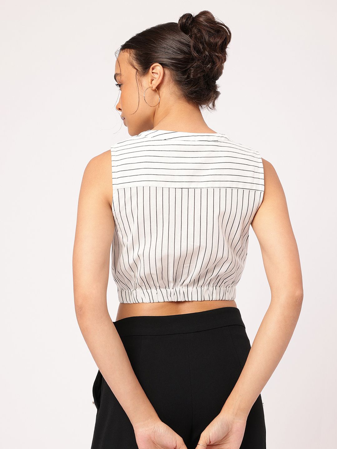 DressBerry Vacay Vest Striped Cotton Linen Blouson Crop Top