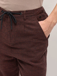THE BEAR HOUSE Men Textured Tapered Fit Pleated Chinos Trousers