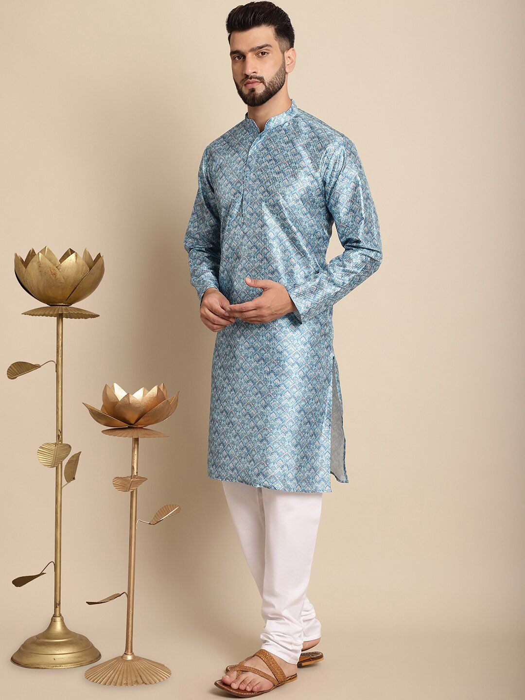 Anouk Ethnic Motifs Woven Design Jacquard Silk Kurta with Churidar