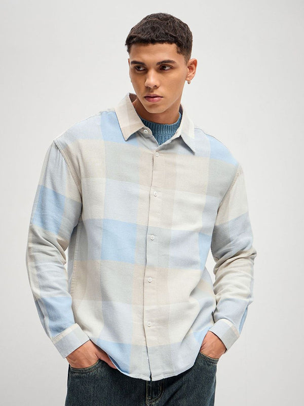 THE BEAR HOUSE Men Checked Slim Fit Cotton Oversized Casual Shirt